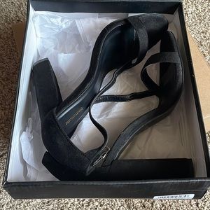 Black Faux Suede Block Heel